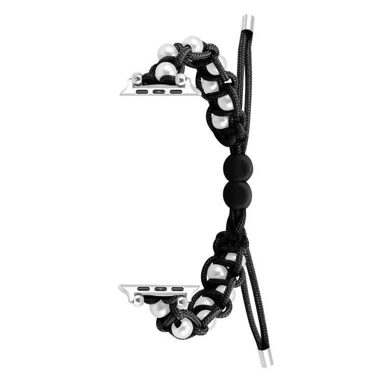 For Apple Watch Series 9 45mm Paracord Gypsophila Beads Drawstring Braided Watch Band(Black) - Watch Bands by PMC TechLife | Online Shopping South Africa | PMC TechLife