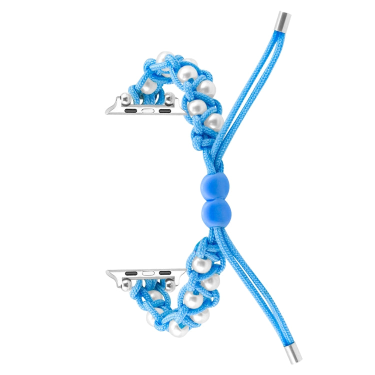 For Apple Watch Series 8 41mm Paracord Gypsophila Beads Drawstring Braided Watch Band(Blue) - Watch Bands by PMC TechLife | Online Shopping South Africa | PMC TechLife