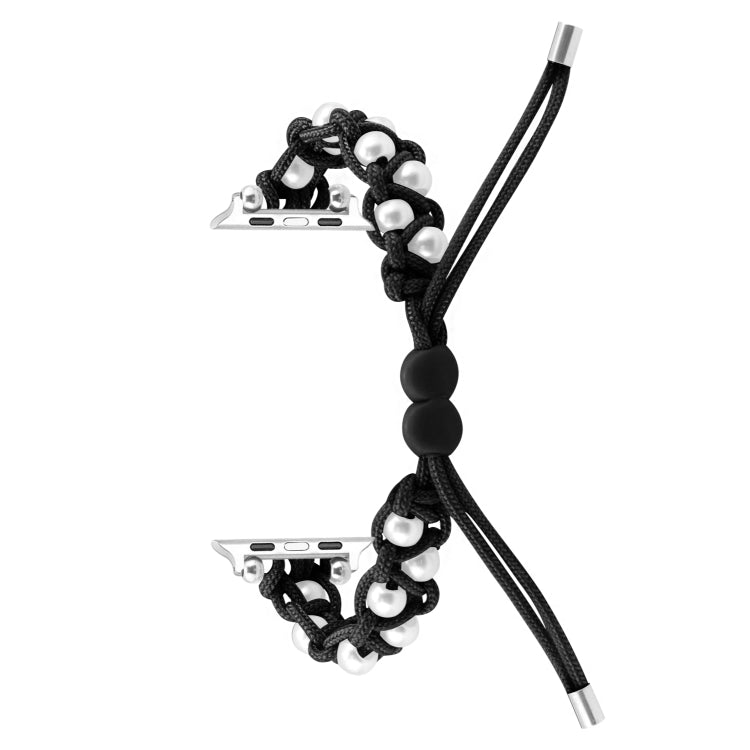 For Apple Watch Series 8 41mm Paracord Gypsophila Beads Drawstring Braided Watch Band(Black) - Watch Bands by PMC TechLife | Online Shopping South Africa | PMC TechLife