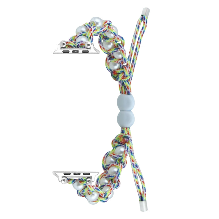 For Apple Watch Series 8 45mm Paracord Gypsophila Beads Drawstring Braided Watch Band(Rainbow) - Watch Bands by PMC TechLife | Online Shopping South Africa | PMC TechLife