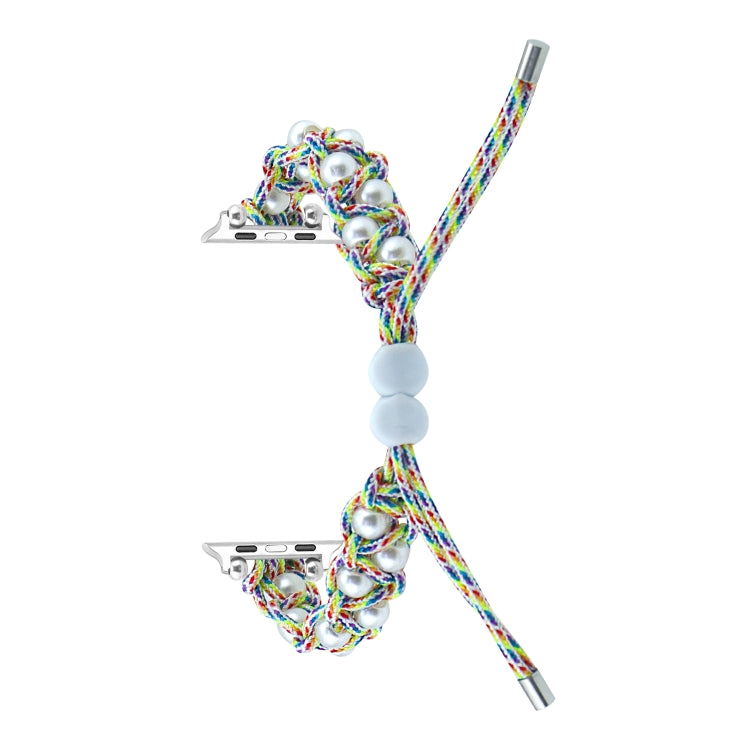 For Apple Watch Series 8 45mm Paracord Gypsophila Beads Drawstring Braided Watch Band(Rainbow) - Watch Bands by PMC TechLife | Online Shopping South Africa | PMC TechLife