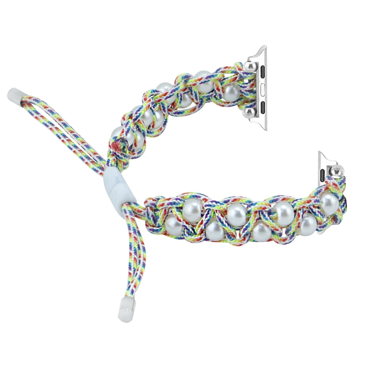 For Apple Watch Series 8 45mm Paracord Gypsophila Beads Drawstring Braided Watch Band(Rainbow) - Watch Bands by PMC TechLife | Online Shopping South Africa | PMC TechLife