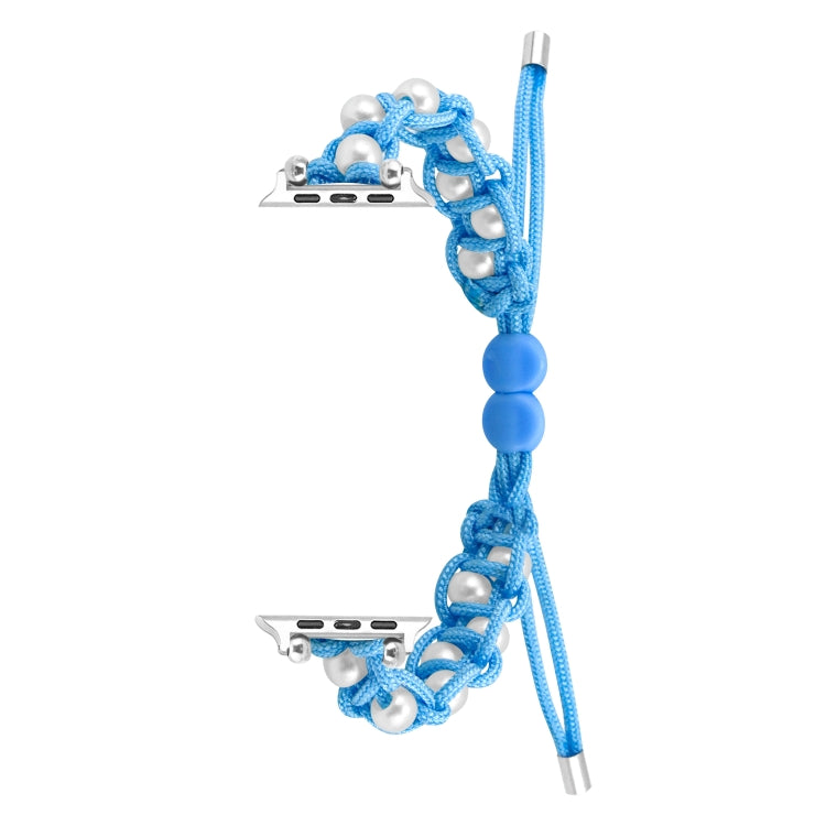 For Apple Watch Series 8 45mm Paracord Gypsophila Beads Drawstring Braided Watch Band(Blue) - Watch Bands by PMC TechLife | Online Shopping South Africa | PMC TechLife