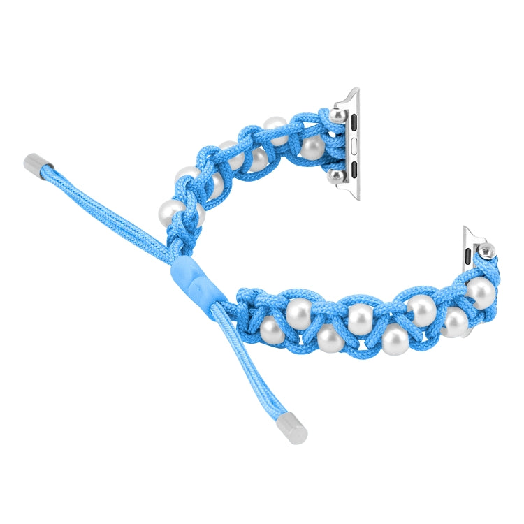 For Apple Watch SE 2022 40mm Paracord Gypsophila Beads Drawstring Braided Watch Band(Blue) - Watch Bands by PMC TechLife | Online Shopping South Africa | PMC TechLife