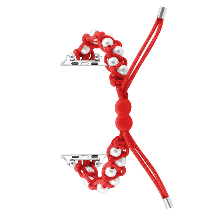 For Apple Watch SE 2022 44mm Paracord Gypsophila Beads Drawstring Braided Watch Band(Red) - Watch Bands by PMC TechLife | Online Shopping South Africa | PMC TechLife