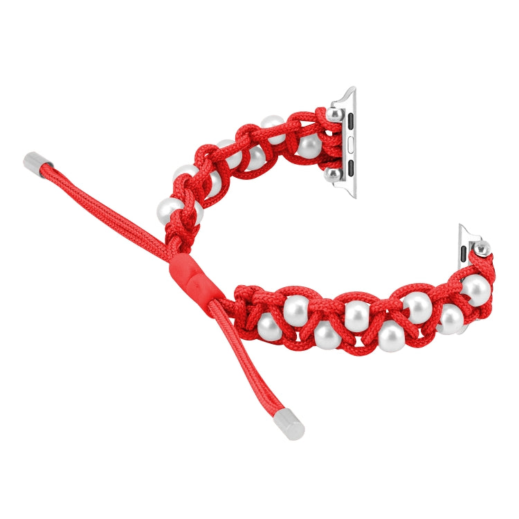 For Apple Watch SE 2022 44mm Paracord Gypsophila Beads Drawstring Braided Watch Band(Red) - Watch Bands by PMC TechLife | Online Shopping South Africa | PMC TechLife