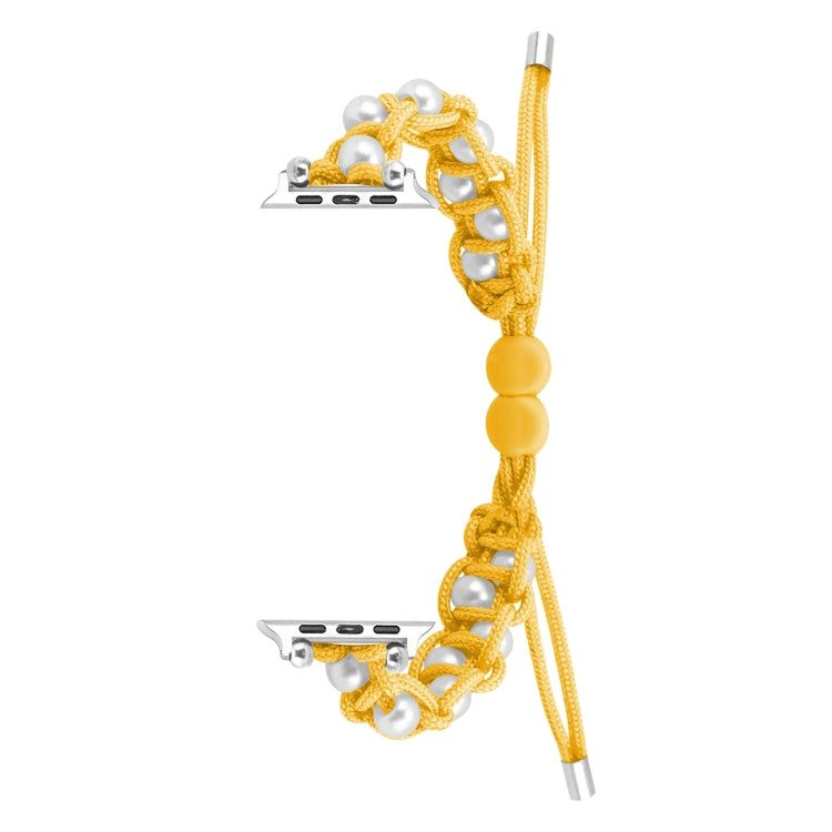For Apple Watch SE 2022 44mm Paracord Gypsophila Beads Drawstring Braided Watch Band(Yellow) - Watch Bands by PMC TechLife | Online Shopping South Africa | PMC TechLife