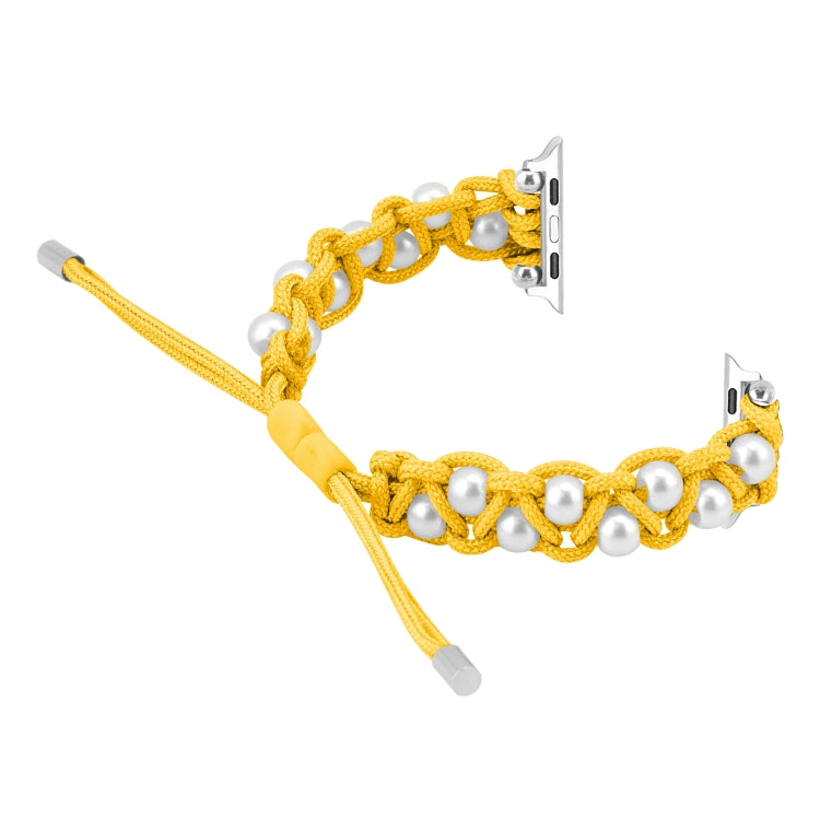 For Apple Watch SE 2022 44mm Paracord Gypsophila Beads Drawstring Braided Watch Band(Yellow) - Watch Bands by PMC TechLife | Online Shopping South Africa | PMC TechLife