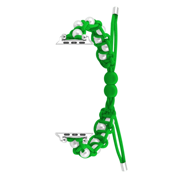 For Apple Watch SE 2022 44mm Paracord Gypsophila Beads Drawstring Braided Watch Band(Green) - Watch Bands by PMC TechLife | Online Shopping South Africa | PMC TechLife