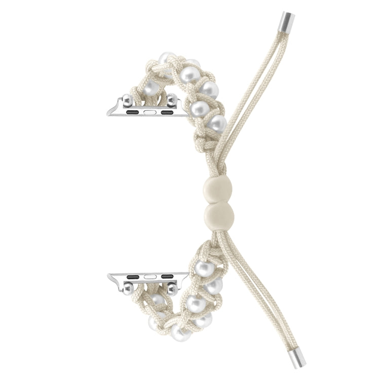 For Apple Watch Series 7 45mm Paracord Gypsophila Beads Drawstring Braided Watch Band(White) - Watch Bands by PMC TechLife | Online Shopping South Africa | PMC TechLife