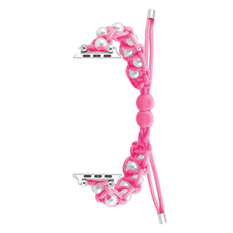 For Apple Watch Series 7 45mm Paracord Gypsophila Beads Drawstring Braided Watch Band(Pink) - Watch Bands by PMC TechLife | Online Shopping South Africa | PMC TechLife