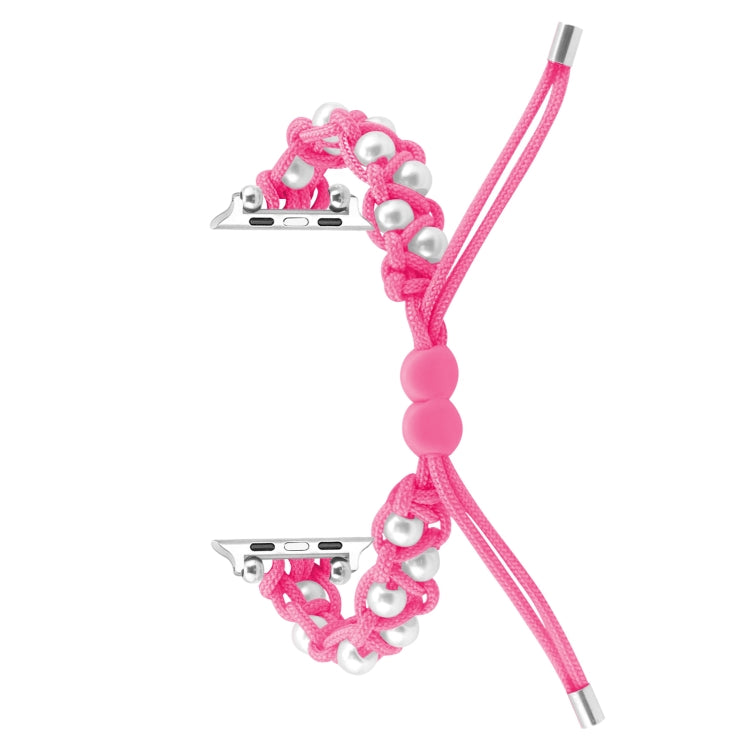 For Apple Watch Series 7 45mm Paracord Gypsophila Beads Drawstring Braided Watch Band(Pink) - Watch Bands by PMC TechLife | Online Shopping South Africa | PMC TechLife