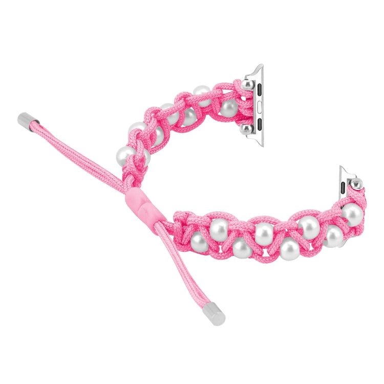 For Apple Watch Series 7 45mm Paracord Gypsophila Beads Drawstring Braided Watch Band(Pink) - Watch Bands by PMC TechLife | Online Shopping South Africa | PMC TechLife