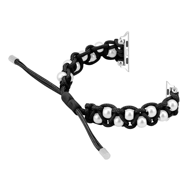 For Apple Watch Series 5 40mm Paracord Gypsophila Beads Drawstring Braided Watch Band(Black) - Watch Bands by PMC TechLife | Online Shopping South Africa | PMC TechLife