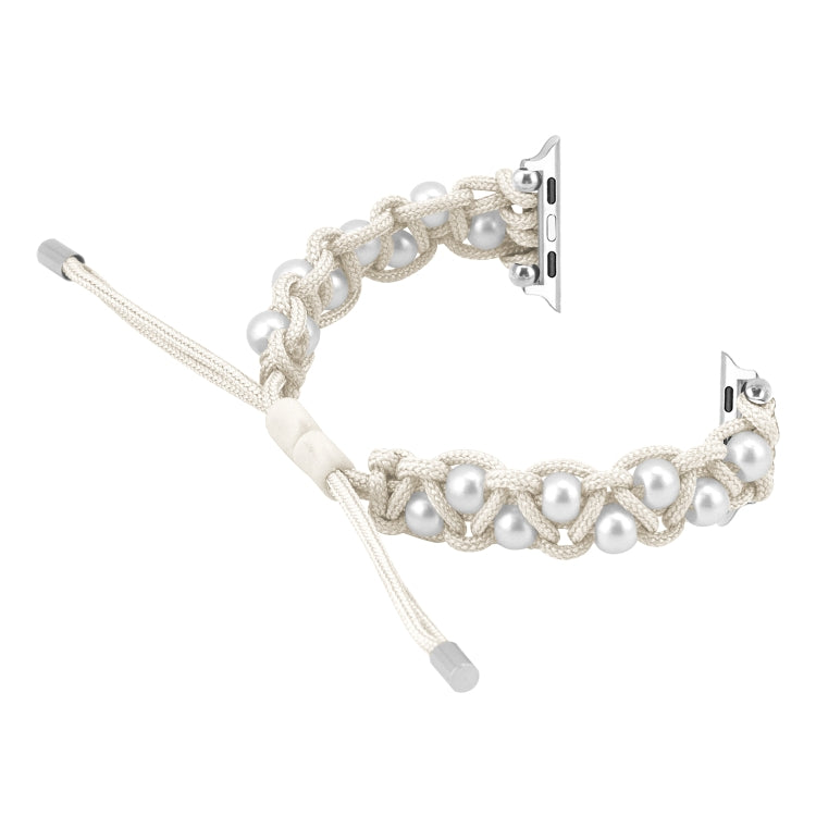 For Apple Watch Series 3 38mm Paracord Gypsophila Beads Drawstring Braided Watch Band(White) - Watch Bands by PMC TechLife | Online Shopping South Africa | PMC TechLife