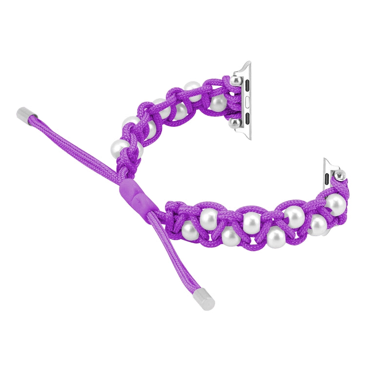 For Apple Watch Series 3 42mm Paracord Gypsophila Beads Drawstring Braided Watch Band(Purple) - Watch Bands by PMC TechLife | Online Shopping South Africa | PMC TechLife