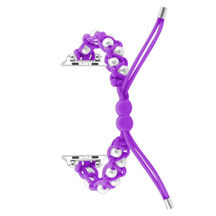 For Apple Watch 42mm Paracord Gypsophila Beads Drawstring Braided Watch Band(Purple) - Watch Bands by PMC TechLife | Online Shopping South Africa | PMC TechLife