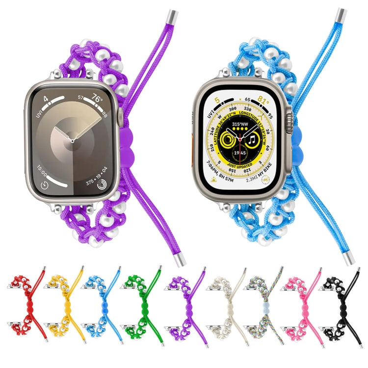 For Apple Watch Series 9 41mm Paracord Gypsophila Beads Drawstring Braided Watch Band(Purple) - Watch Bands by PMC TechLife | Online Shopping South Africa | PMC TechLife