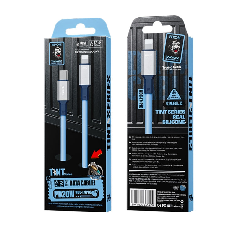 WK WDC-17 PD 20W USB-C/Type-C to 8 Pin Silicone Data Cable, Length: 1.2m(Blue) - free shipping - PMC TechLife - Order now!