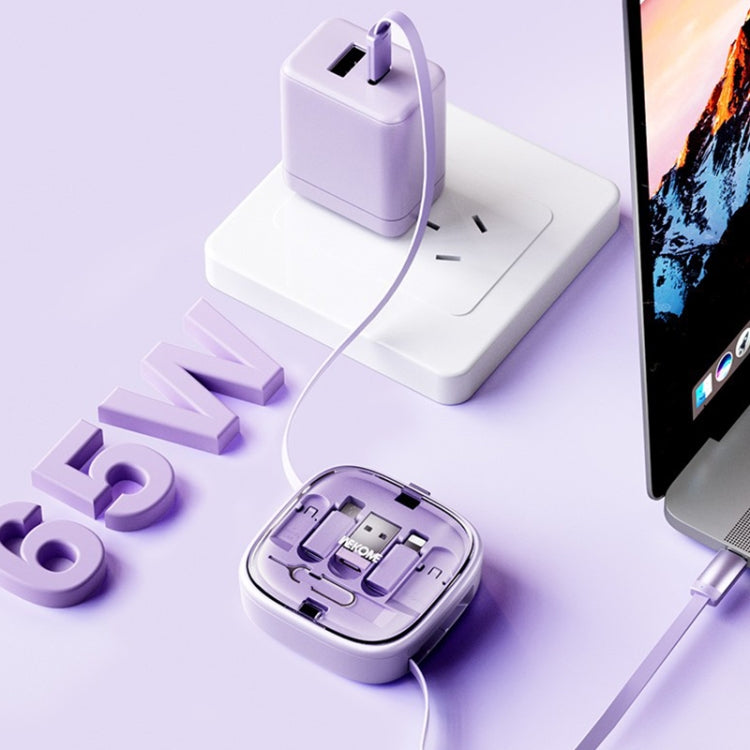 WK WDC-15 Pioneer Series 65W USB-C/Type-C to USB-C/Type-C Multifunctional Telescopic Storage Data Cable, Length: 1m(White) - Multifunction Cable by WK | Online Shopping South Africa | PMC TechLife | Buy Now Pay Later Mobicred