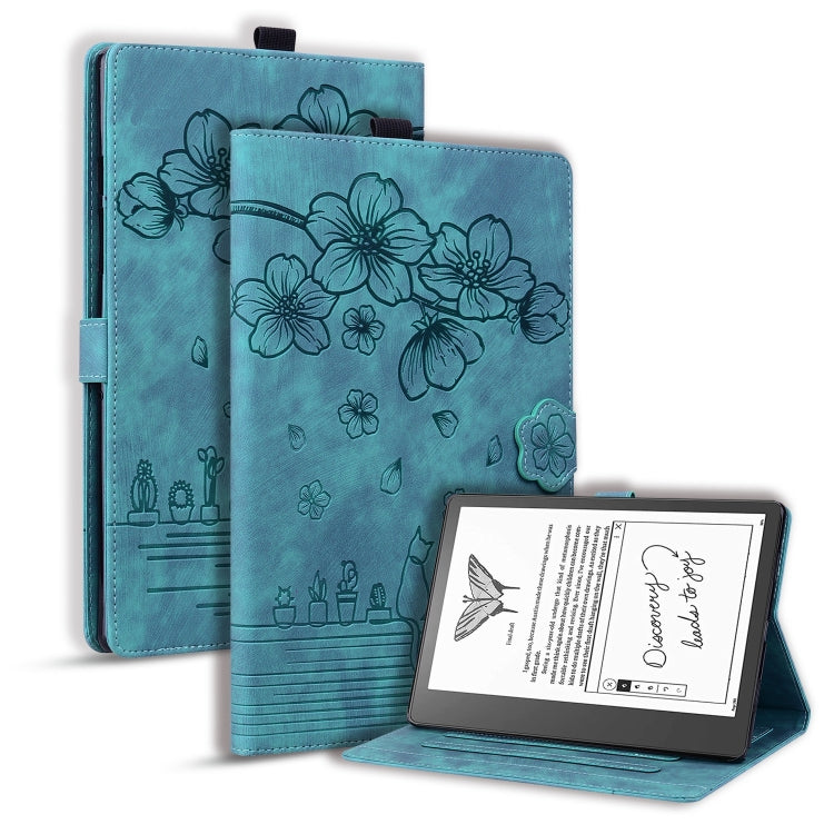 For Amazon Kindle Scribe 10.2 2022 Cartoon Sakura Cat Embossed Smart Leather Tablet Case(Green) - Amazon by PMC TechLife | Online Shopping South Africa | PMC TechLife | Buy Now Pay Later Mobicred