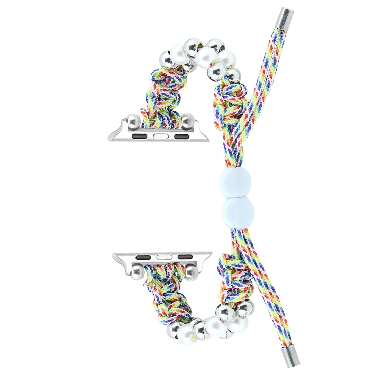 For Apple Watch SE 2023 40mm Paracord Row Beads Drawstring Braided Watch Band(Rainbow) - Watch Bands by PMC TechLife | Online Shopping South Africa | PMC TechLife