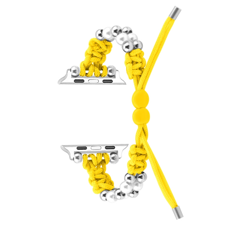 For Apple Watch Series 9 45mm Paracord Row Beads Drawstring Braided Watch Band(Yellow) - Watch Bands by PMC TechLife | Online Shopping South Africa | PMC TechLife