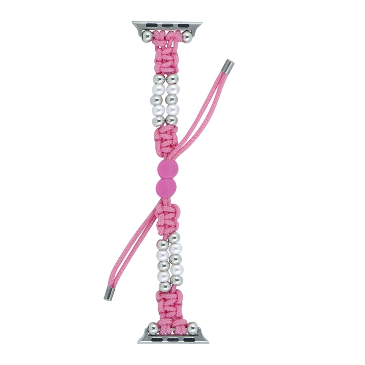 For Apple Watch Series 9 41mm Paracord Row Beads Drawstring Braided Watch Band(Pink) - Watch Bands by PMC TechLife | Online Shopping South Africa | PMC TechLife