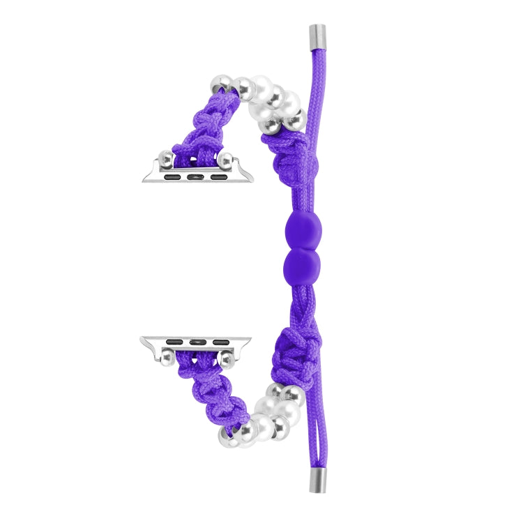 For Apple Watch Ultra 49mm Paracord Row Beads Drawstring Braided Watch Band(Purple) - Watch Bands by PMC TechLife | Online Shopping South Africa | PMC TechLife