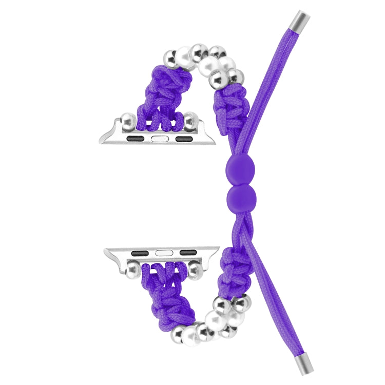 For Apple Watch Ultra 49mm Paracord Row Beads Drawstring Braided Watch Band(Purple) - Watch Bands by PMC TechLife | Online Shopping South Africa | PMC TechLife