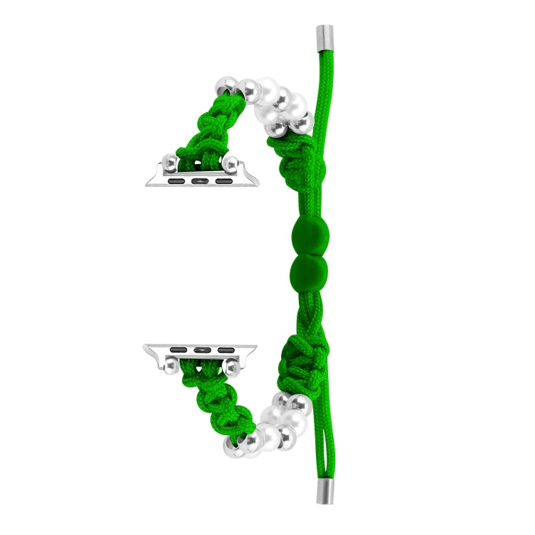 For Apple Watch Series 8 41mm Paracord Row Beads Drawstring Braided Watch Band(Green) - Watch Bands by PMC TechLife | Online Shopping South Africa | PMC TechLife