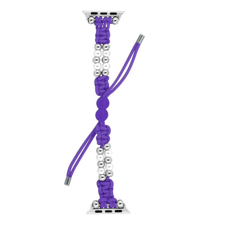 For Apple Watch Series 8 41mm Paracord Row Beads Drawstring Braided Watch Band(Purple) - Watch Bands by PMC TechLife | Online Shopping South Africa | PMC TechLife