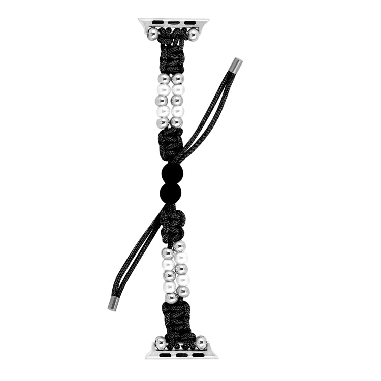 For Apple Watch Series 8 45mm Paracord Row Beads Drawstring Braided Watch Band(Black) - Watch Bands by PMC TechLife | Online Shopping South Africa | PMC TechLife