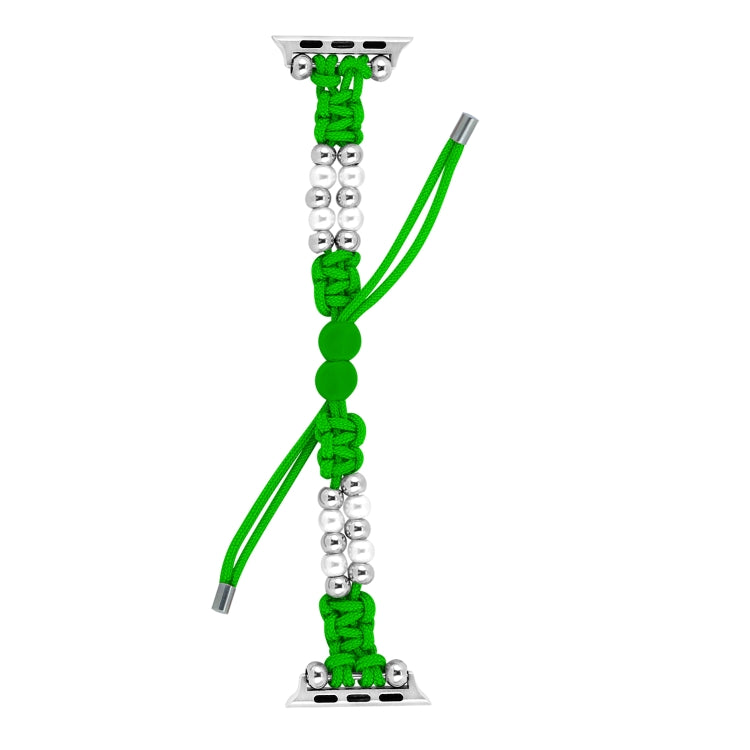 For Apple Watch Series 8 45mm Paracord Row Beads Drawstring Braided Watch Band(Green) - Watch Bands by PMC TechLife | Online Shopping South Africa | PMC TechLife