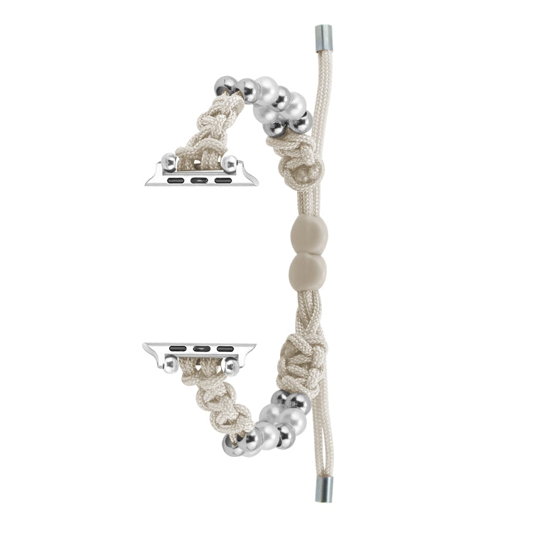 For Apple Watch SE 2022 40mm Paracord Row Beads Drawstring Braided Watch Band(White) - Watch Bands by PMC TechLife | Online Shopping South Africa | PMC TechLife