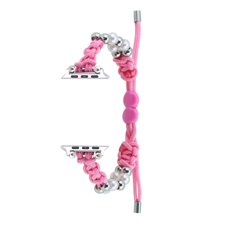 For Apple Watch SE 2022 40mm Paracord Row Beads Drawstring Braided Watch Band(Pink) - Watch Bands by PMC TechLife | Online Shopping South Africa | PMC TechLife