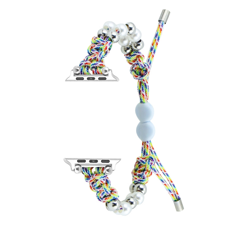 For Apple Watch Series 7 41mm Paracord Row Beads Drawstring Braided Watch Band(Rainbow) - Watch Bands by PMC TechLife | Online Shopping South Africa | PMC TechLife