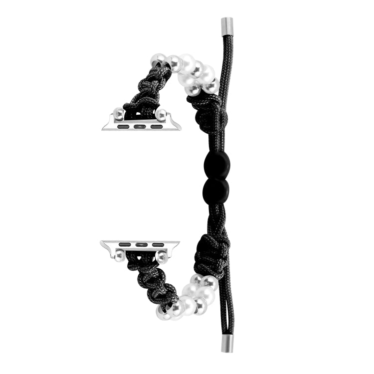 For Apple Watch Series 7 45mm Paracord Row Beads Drawstring Braided Watch Band(Black) - Watch Bands by PMC TechLife | Online Shopping South Africa | PMC TechLife