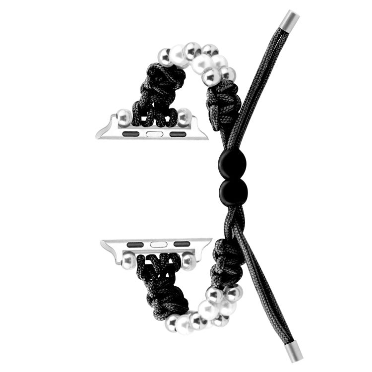 For Apple Watch Series 7 45mm Paracord Row Beads Drawstring Braided Watch Band(Black) - Watch Bands by PMC TechLife | Online Shopping South Africa | PMC TechLife