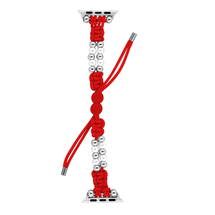 For Apple Watch Series 6 40mm Paracord Row Beads Drawstring Braided Watch Band(Red) - Watch Bands by PMC TechLife | Online Shopping South Africa | PMC TechLife