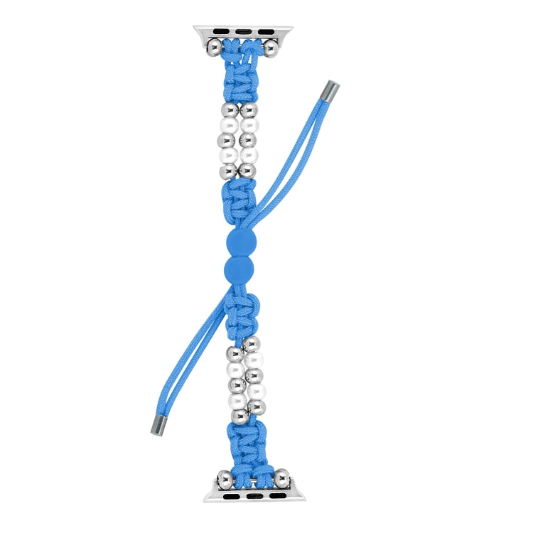 For Apple Watch Series 6 40mm Paracord Row Beads Drawstring Braided Watch Band(Blue) - Watch Bands by PMC TechLife | Online Shopping South Africa | PMC TechLife