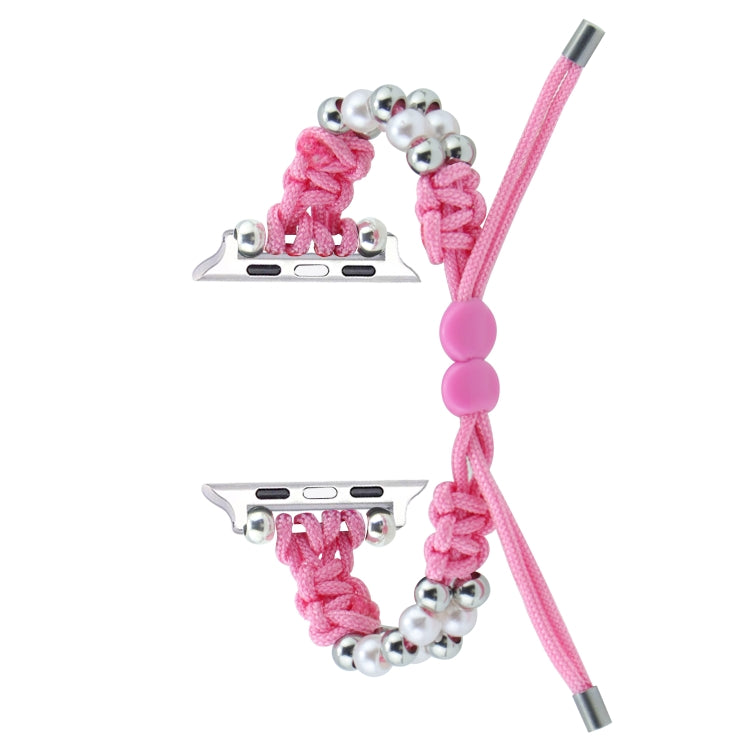 For Apple Watch Series 5 40mm Paracord Row Beads Drawstring Braided Watch Band(Pink) - Watch Bands by PMC TechLife | Online Shopping South Africa | PMC TechLife