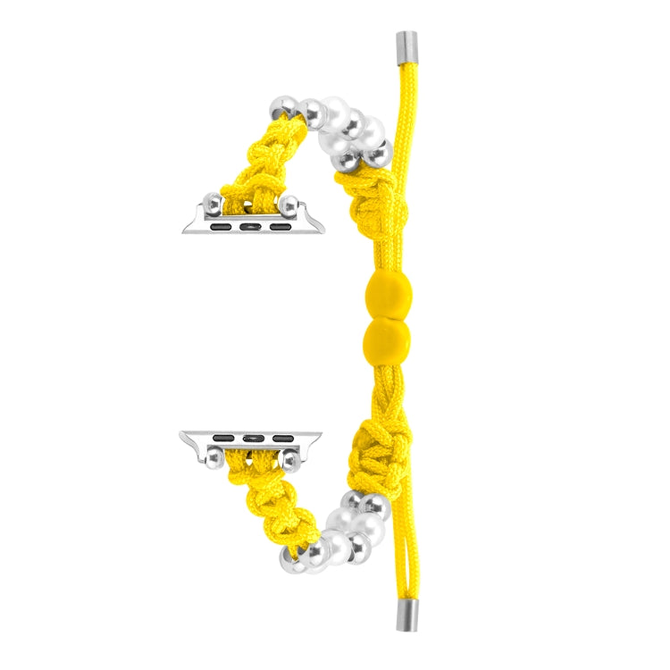 For Apple Watch Series 5 40mm Paracord Row Beads Drawstring Braided Watch Band(Yellow) - Watch Bands by PMC TechLife | Online Shopping South Africa | PMC TechLife