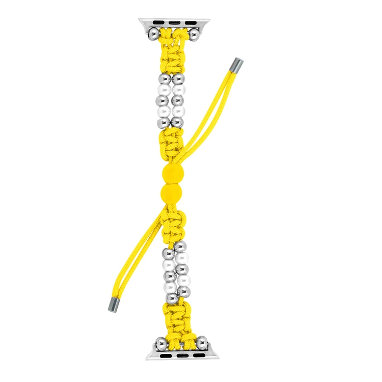 For Apple Watch Series 5 40mm Paracord Row Beads Drawstring Braided Watch Band(Yellow) - Watch Bands by PMC TechLife | Online Shopping South Africa | PMC TechLife