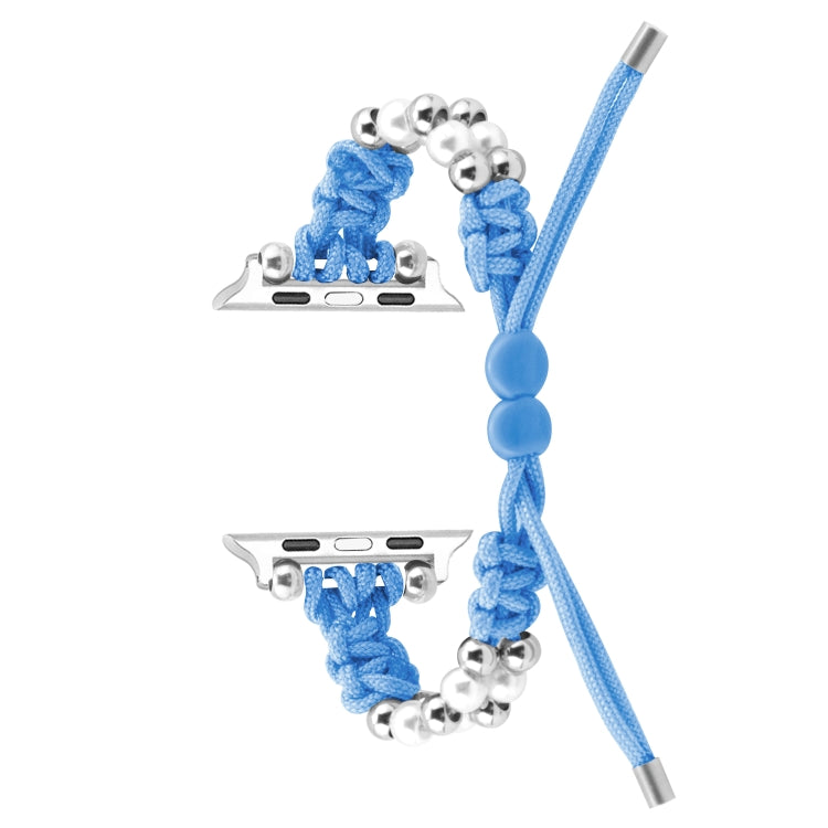 For Apple Watch Series 4 44mm Paracord Row Beads Drawstring Braided Watch Band(Blue) - Watch Bands by PMC TechLife | Online Shopping South Africa | PMC TechLife