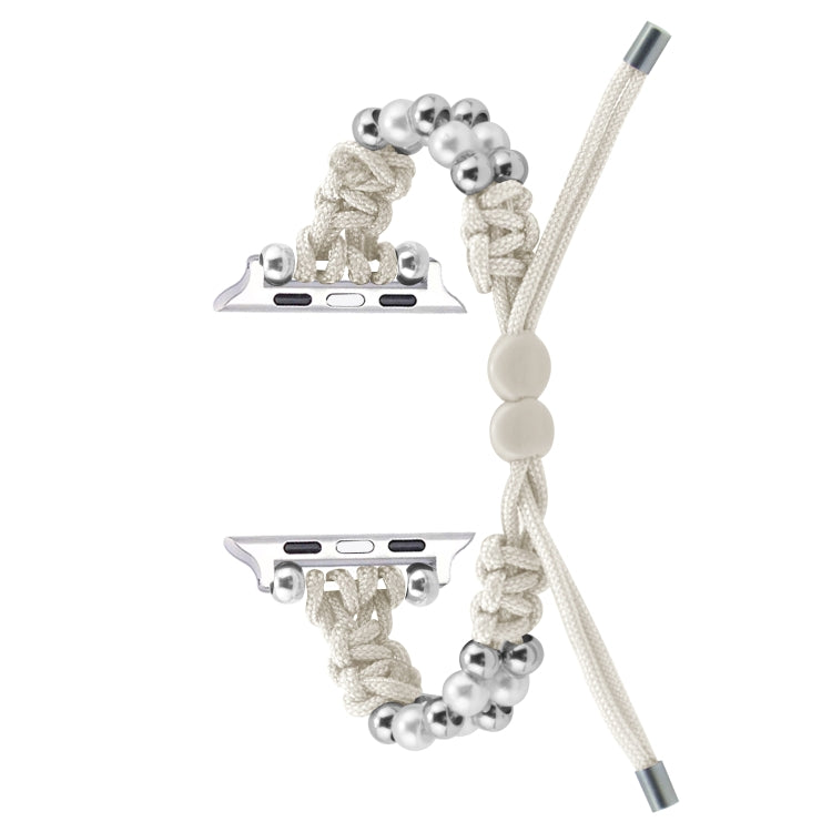 For Apple Watch Series 2 42mm Paracord Row Beads Drawstring Braided Watch Band(White) - Watch Bands by PMC TechLife | Online Shopping South Africa | PMC TechLife