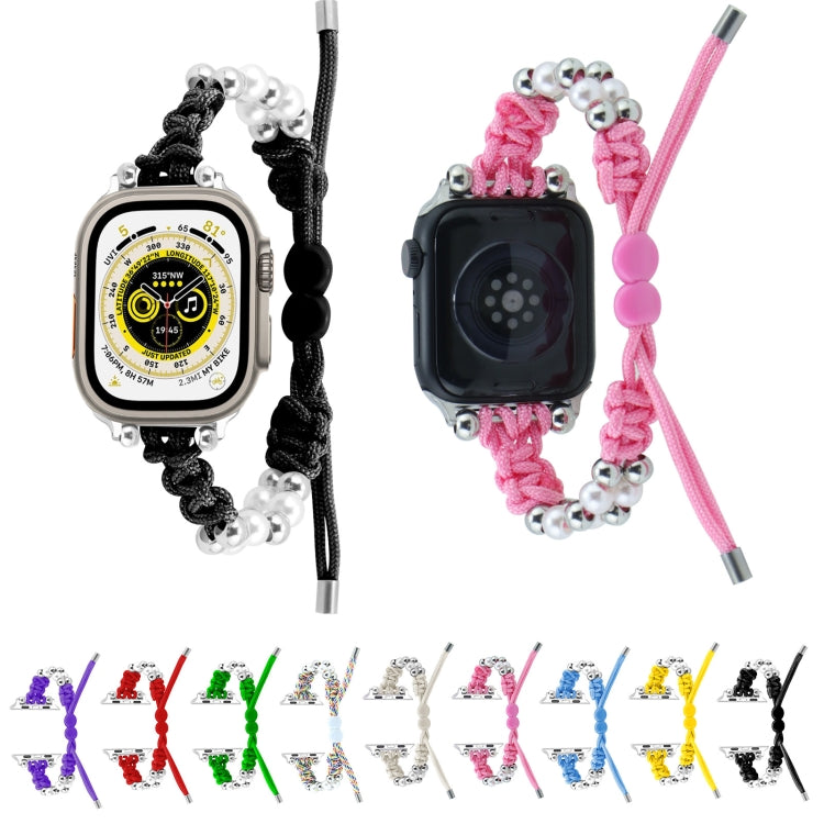 For Apple Watch Series 5 44mm Paracord Row Beads Drawstring Braided Watch Band(Yellow) - Watch Bands by PMC TechLife | Online Shopping South Africa | PMC TechLife