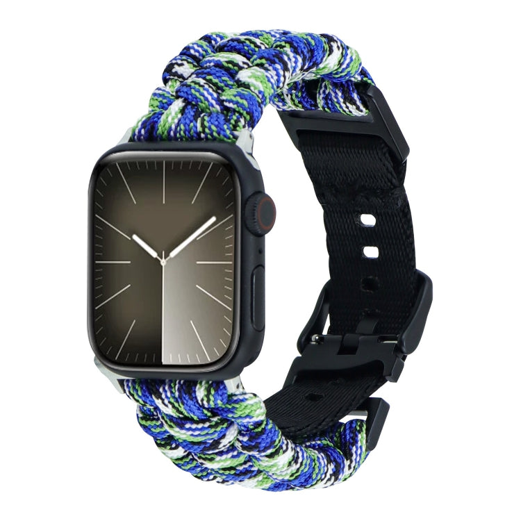 For Apple Watch Series 8 45mm Paracord Plain Braided Webbing Buckle Watch Band(Blue Green) - free shipping - PMC TechLife - Order now!
