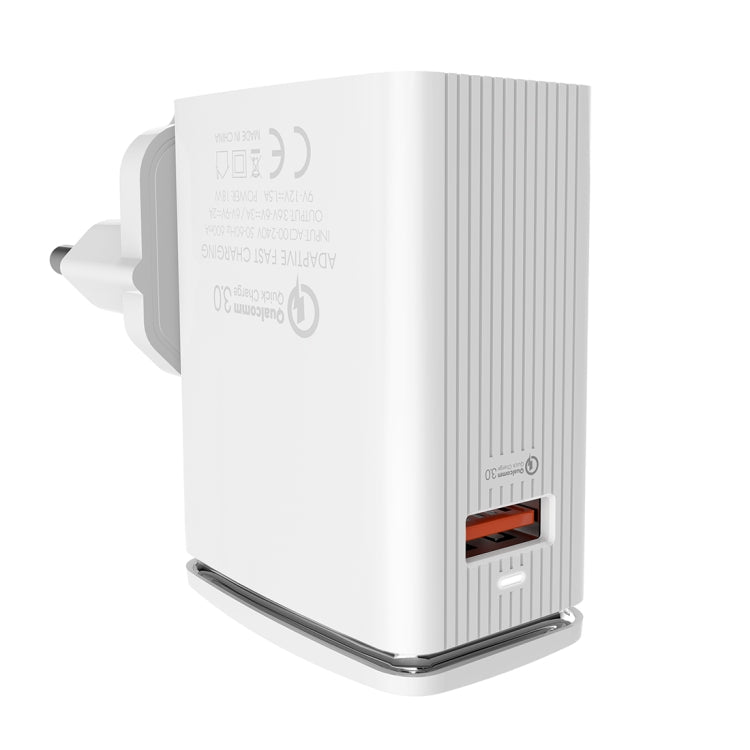 LDNIO A1301Q 2 in 1 18W QC3.0 USB Interface Travel Charger Mobile Phone Charger with Type-C / USB-C Data Cable, EU Plug - free shipping - PMC TechLife - Order now!
