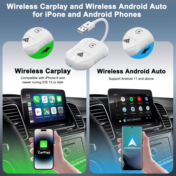 THT-020-9 USB + USB-C / Type-C Wired to Wireless Carplay / Android Auto Adapter(White) - free shipping - PMC TechLife - Order now!